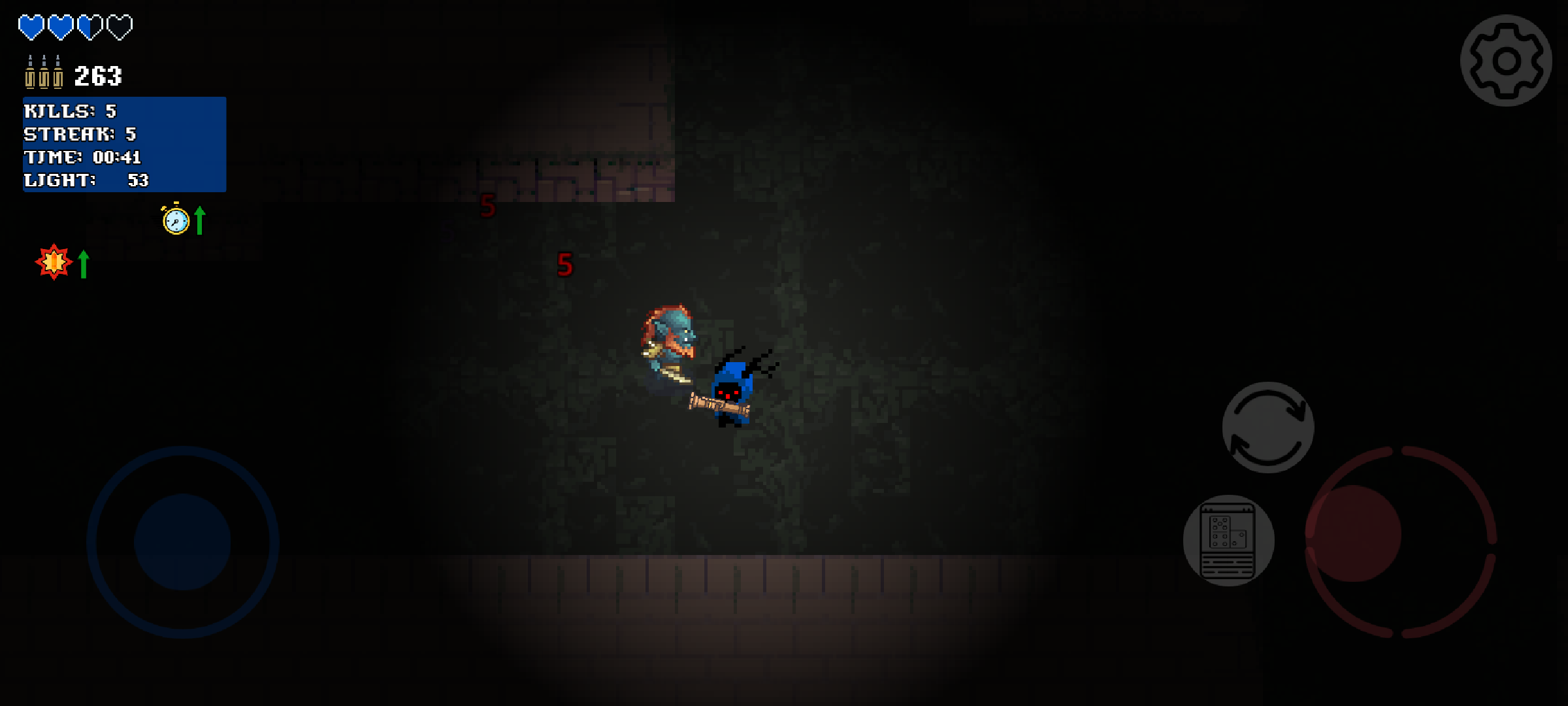 Early game combat showing basic enemies