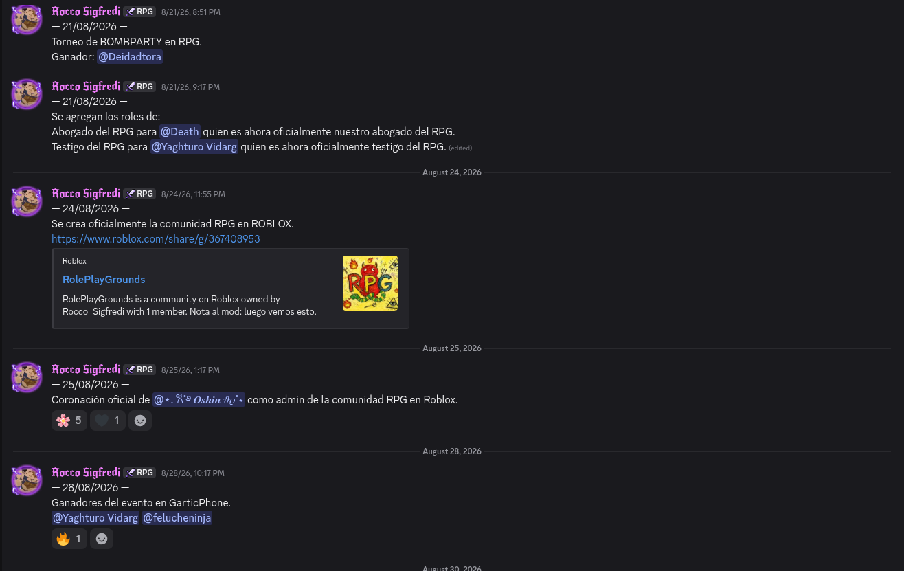Anuncio de la comunidad RolePlayGrounds en Roblox